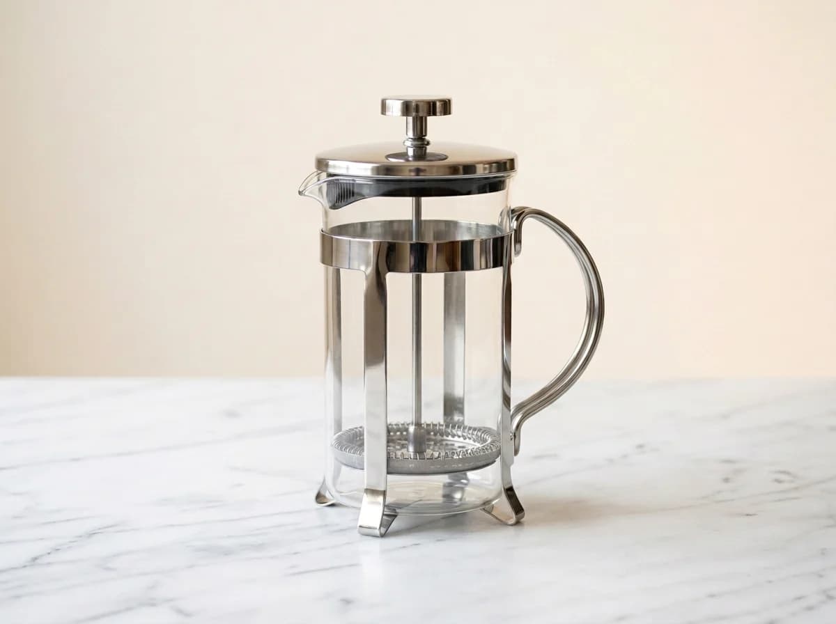 Glass cafetiere French press used for full immersion brewing