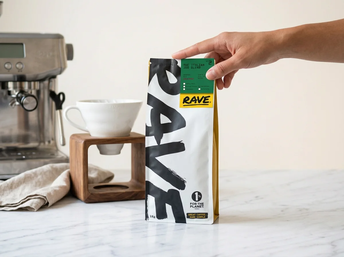 Rave Coffee Signature Blend on marble testing surface